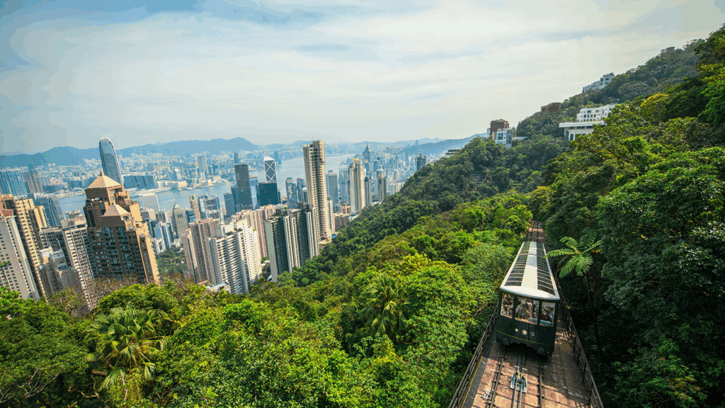 The Peak Tram Hong Kong with view of city