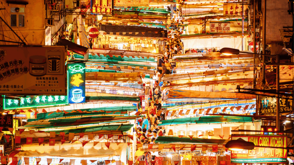 a night market scene from the Temple Street Night Market Hong Kong
