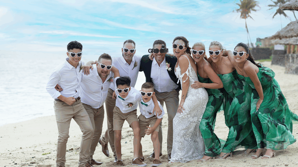 Wedding Party on beach at Outrigger Fiji Beach Resort