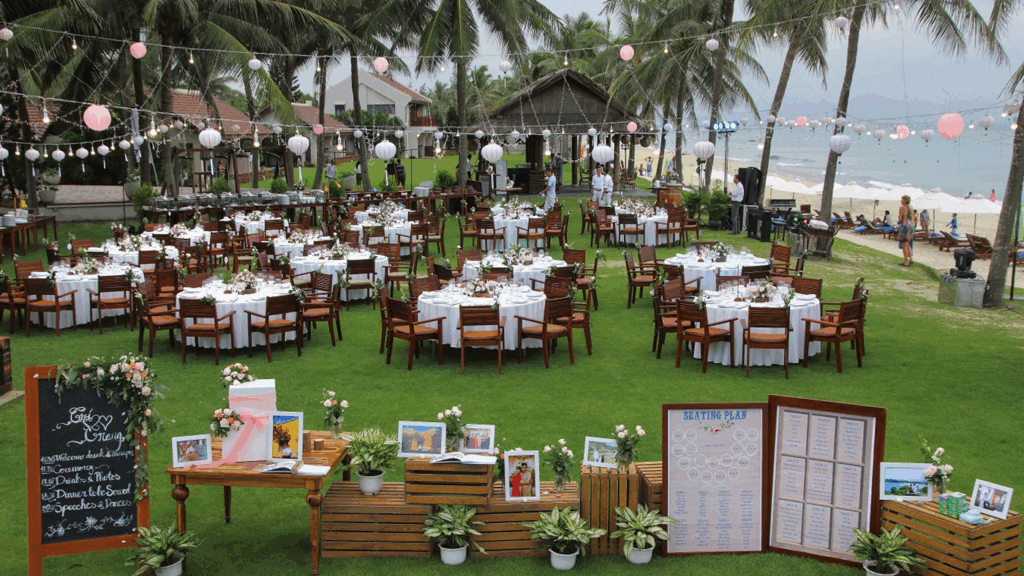 Aerial view of wedding setup at Palm Garden Resort Hoi An