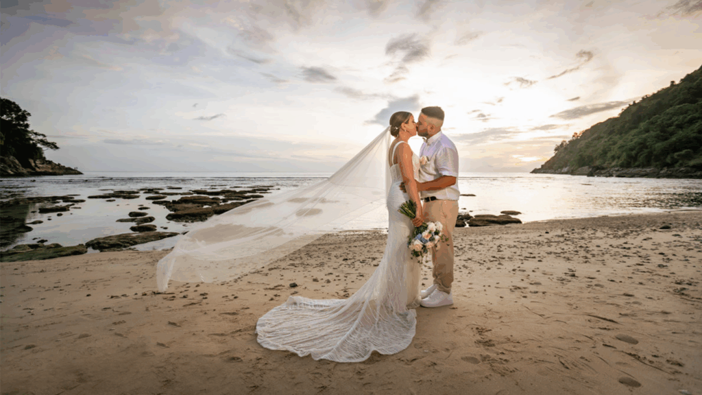 Wedding couple on Tr-Trang beach, Phuket Marriott Resort & Spa, Merlin Beach