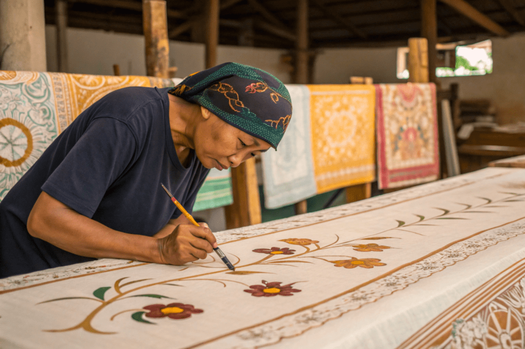 A women painting traditional Batik