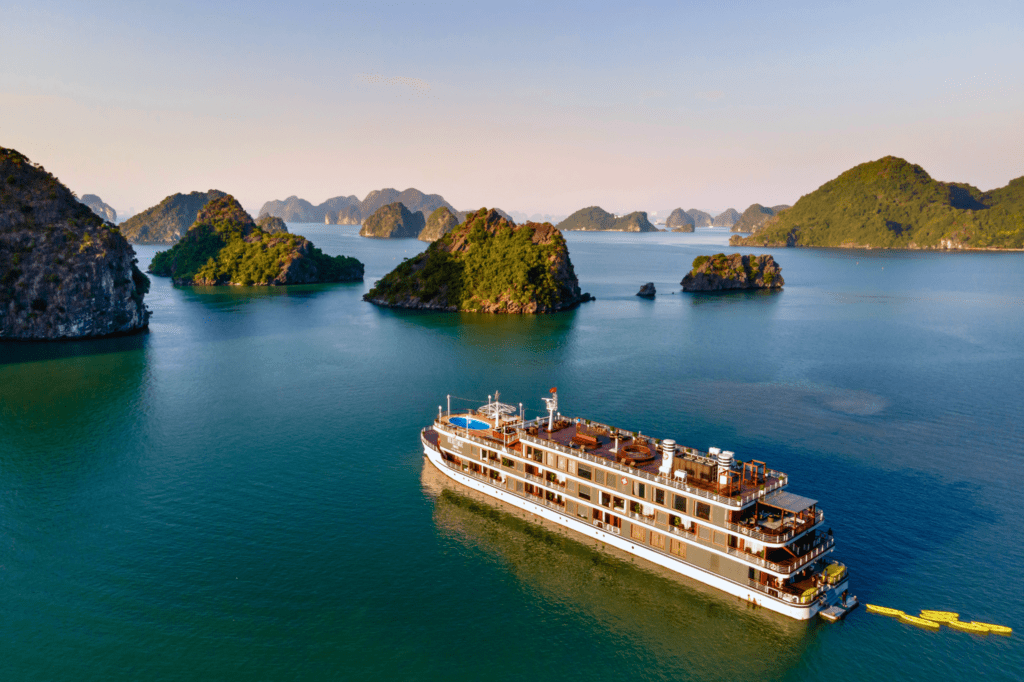 Boat cruising through Ha Long Bay, Vietnam