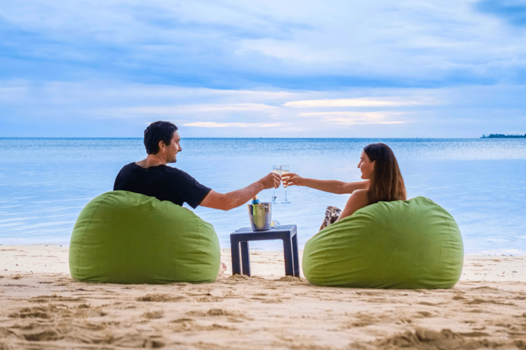 Couple on holiday on Lomani Island, Fiji