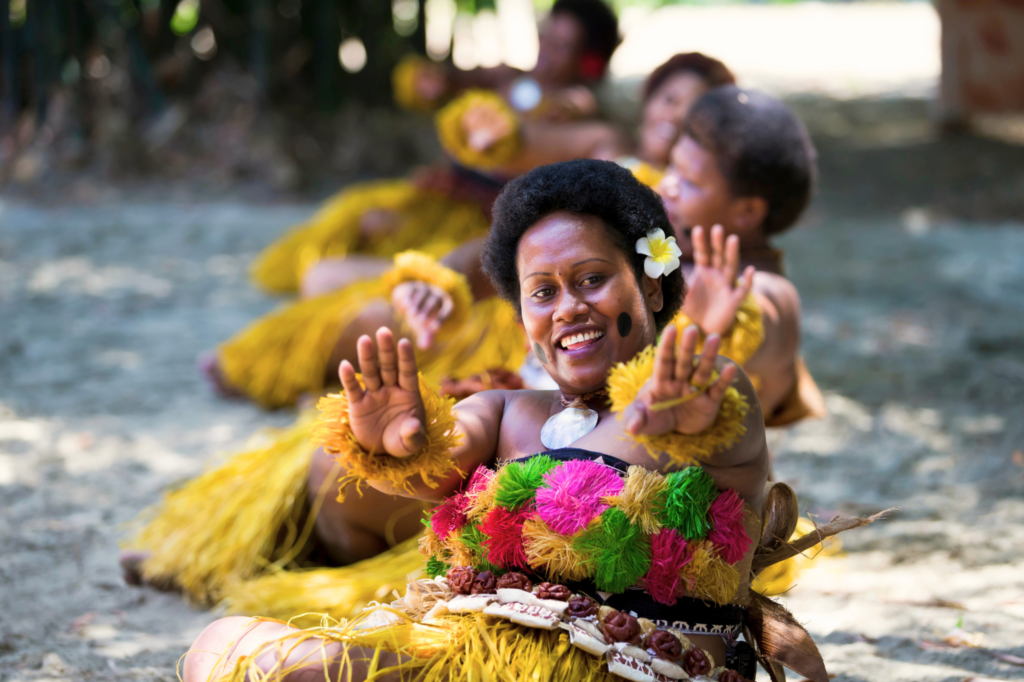 Fijian ladies performing a traditional Meke dance.
